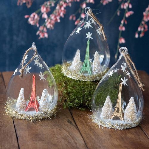 Glass Dome Eiffel Tower Ornament (Pink)