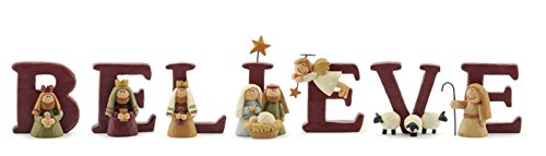 BELIEVE Nativity Resin Christmas Set of 7 Letters Size 1.75 Blossom Bucket
