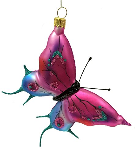 Turquoise and Purple Butterfly Insect Polish Glass Christmas Ornament Decoration