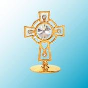 24K Gold Plated Celtic Cross Free Standing – Clear – Swarovski Crystal