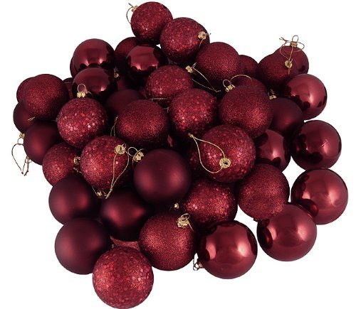 32ct Burgundy Shatterproof 4-Finish Christmas Ball Ornaments 3.25″ (80mm)