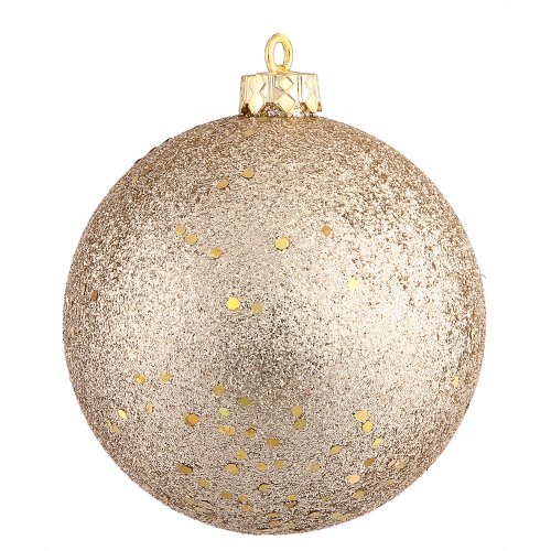 Vickerman Drilled Sequin Ball Ornaments, 6-Inch, Champagne, 4-Pack