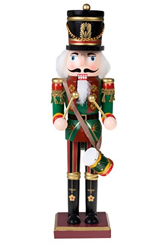 Traditional Drummer Soldier Nutcracker by Clever Creations |Wearing Green Uniform With Drum | Collectible Wooden Christmas Nutcracker | Festive Holiday Decor |100% Wood | 12” Tall