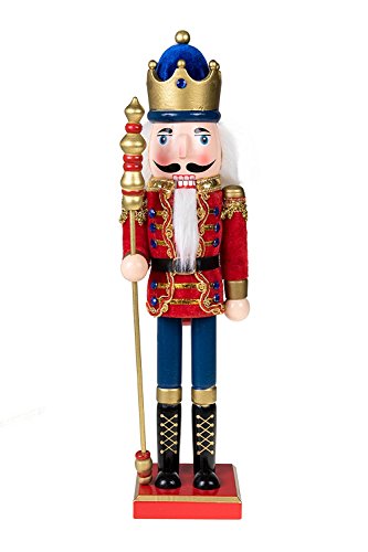 Traditional Wooden Royal King with Gold Crown Nutcracker by Clever Creations | Red Cape and Gold Crown and Scepter | Festive Christmas Decor | 15″ Tall Perfect for Shelves and Tables | 100% Wood