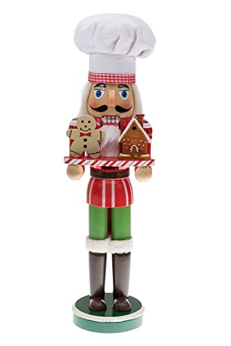 Christmas Chef Nutcracker by Clever Creations | Holding Gingerbread Man and House | Perfect for Any Collection | Festive Christmas Decor | Perfect for Shelves and Tables | 100% Wood | 15″ Tall