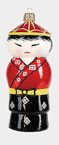 Red Man Japanese Kokeshi Doll Polish Blown Glass Christmas Ornament Decoration