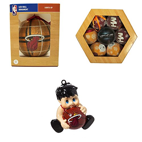 NBA Miami Heat LED Ball Christmas Ornament Set of 6 Lil Fan Team Bundle 3 Pack By Evergreen