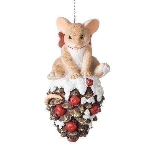 Charming Tails Mouse on Pinecone Ornament