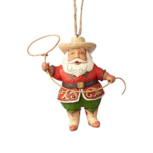 Enesco Jim Shore Heartwood Creek Cowboy Santa Stone Resin Hanging Ornament, 4.5”