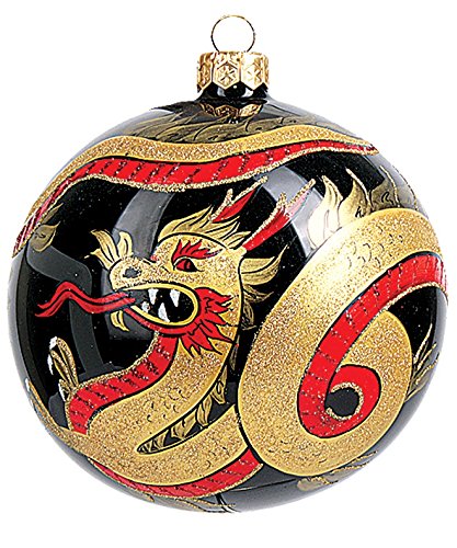 Japanese Gold Dragon Polish Mouth Blown Glass Christmas Ornament