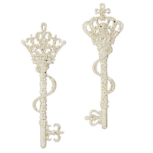 RAZ Imports – 8 Inch Glittered Silver Key Ornaments – Set of 2