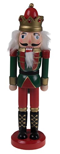 Classic King Nutcracker | Traditional Red & Green Uniform with Ornate Crown | Great Nutcracker for Any Collection | Classic Decorative Nutcracker | Perfect for Any Decor Theme | 100% Wood | 10” Tall