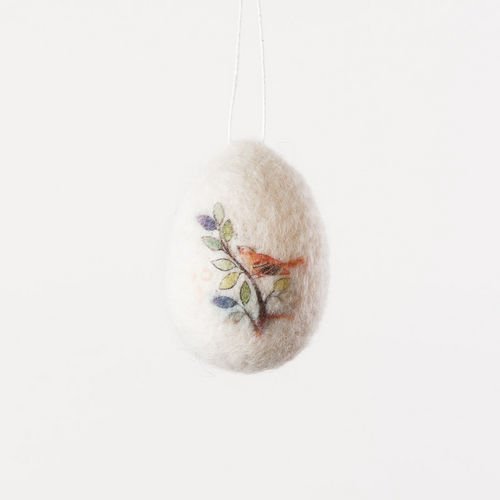 Wool Egg Ornament with Cardinal, Set of 8