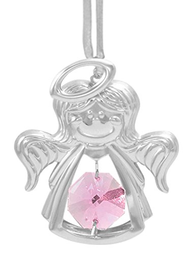 Chrome Plated Sweetie Angel Ornament with Pink Swarovski Crystal Element