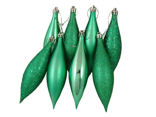 Vickerman 8 Count Seafoam Green Shatterproof 4-Finish Finial Drop Christmas Ornaments, 5.5″