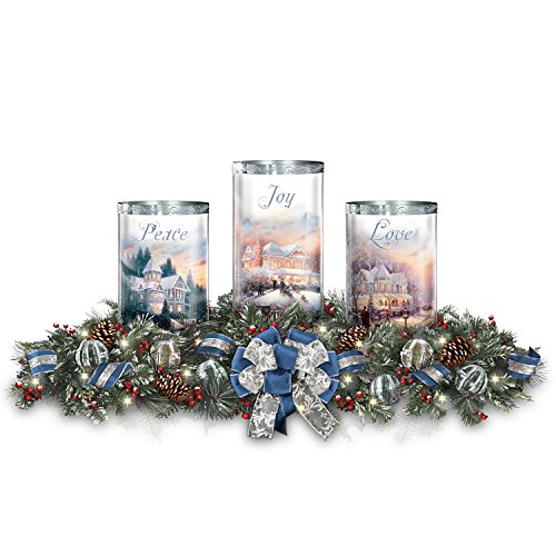 Thomas Kinkade Holiday Art Centerpiece with Free Flameless Candles Lights Up by The Bradford Exchange