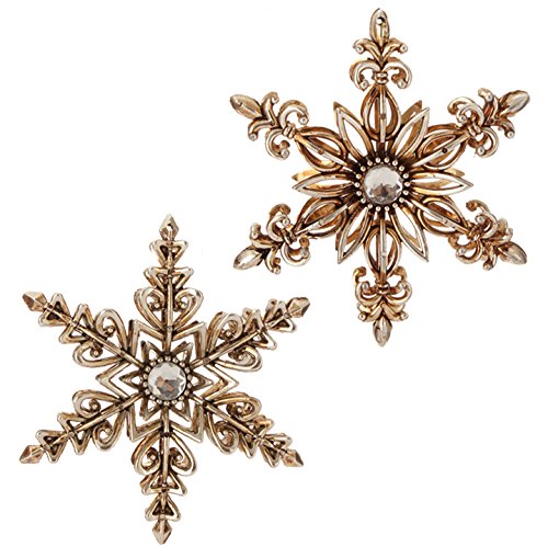 RAZ Imports – Tally Ho Ho Ho! – 4.5″ Antiqued Gold Snowflake Ornaments – Set of 2