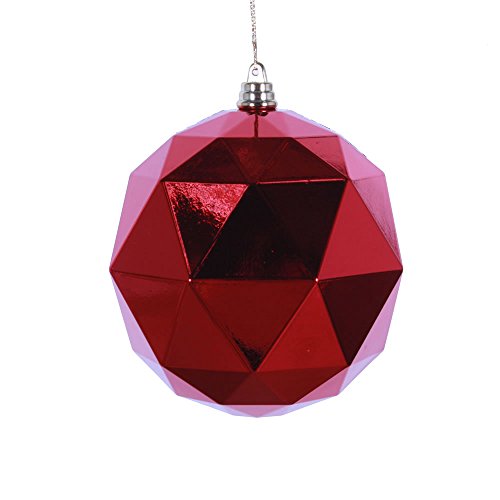 Vickerman 467978 – 6″ Red Shiny Geometric Ball Christmas Tree Ornament (4 pack) (M177403DS)