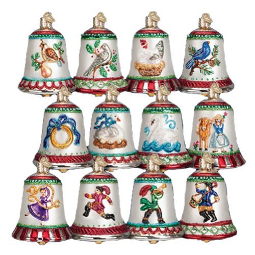 Old World Christmas 12 Days of Christmas Bells Blown Glass Ornaments Set of 12