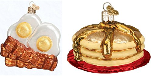 Eggs and Bacon and Short Stack set of glass blown ornaments by Old World Christmas