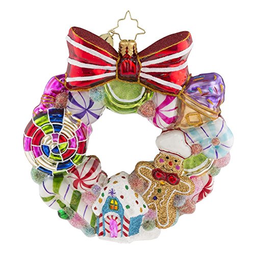 Christopher Radko Sweetest Swirl Gingerbread and Candy Wreath Themed Glass Ornament