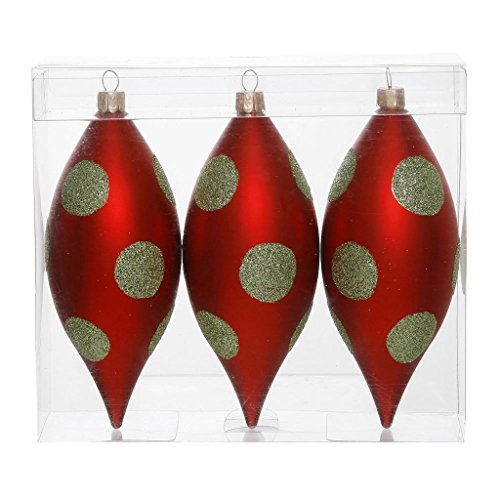 Vickerman 344682 – 4.7″ Red / Lime Polka Dot Glitter Drop Christmas Tree Ornament (3 pack) (N142674)