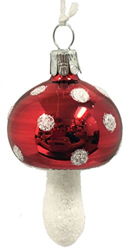 Red Toadstool Mushroom Czech Glass Christmas Tree Ornament Fungus Decoration