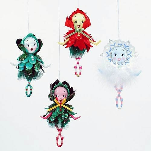 180 Degrees CHRISTMAS CUTIES Figurine Holiday Ornaments Set of 4 Snowflake Holly Poinsettia