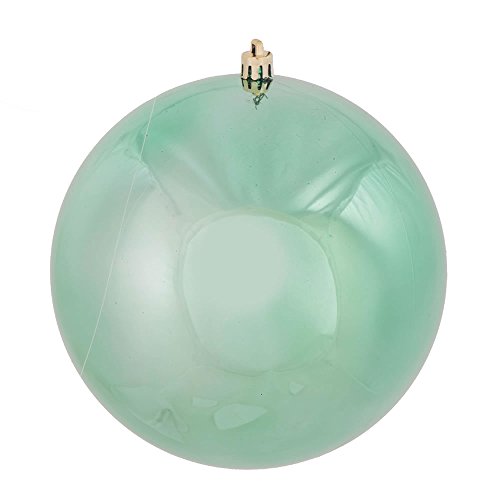 Vickerman N592544DSV Shiny Ball Ornament with Shatterproof UV Resistant, Pre-drilled cap Secured & 6″ of Green Floral Wire, 10″, Seafoam