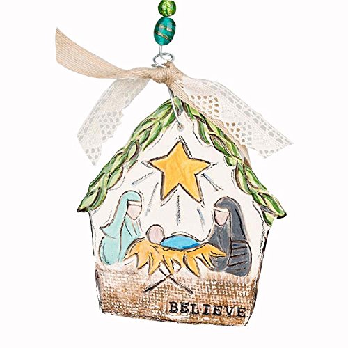 Glory Haus Believe Nativity Flat Stable Ornament, 4″ x 5″, Multicolor