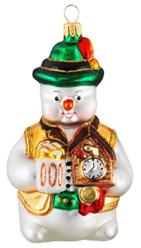 German Snowman with Cuckoo Clock and Beer Polish Glass Christmas Tree Ornament