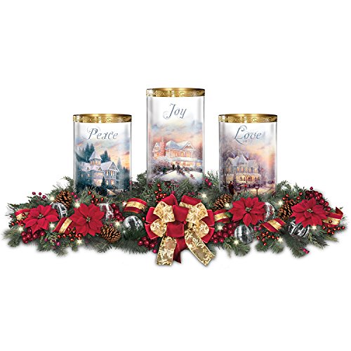 Thomas Kinkade Holiday Artwork Lighted Centerpiece with Flameless Candles by The Bradford Exchange