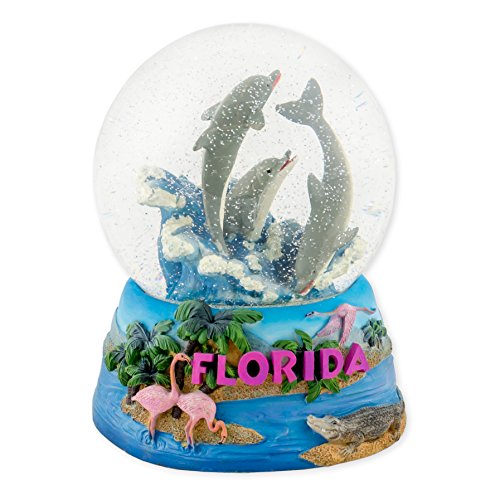 Florida Dolphins 100mm Resin Glitter Water Globe Plays Tune Sunshine on My Shoulders