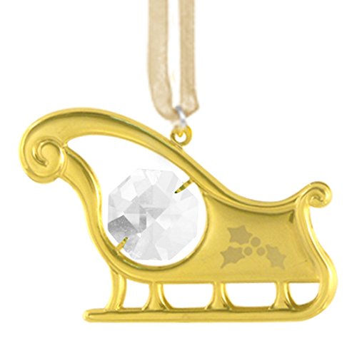 24K Gold Plated Sledge Ornament with Clear Swarovski Crystal Element