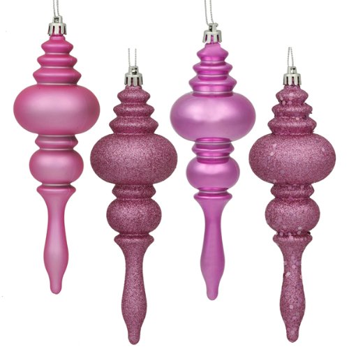 Vickerman 8 Count Bubblegum Pink 4-Finish Regal Shatterproof Finial Christmas Ornaments, 7″