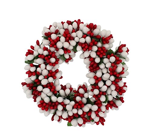 6.5-inch Beaded Berry Wreath Candlering Candle Ring Christmas Red White