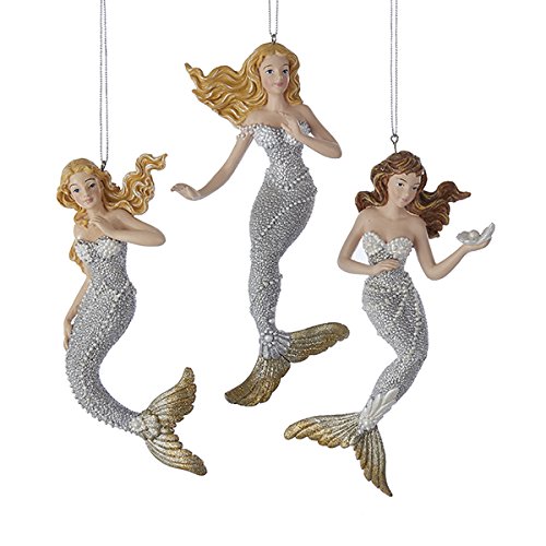 Kurt Adler Silver/Gold Under The Sea Mermaid Ornament 3A