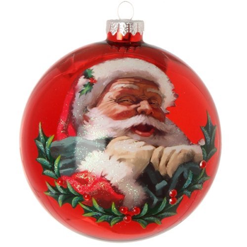 Jolly Santa Claus with Sack Red Glass Ball Christmas Tree Ornament, 5 Inches