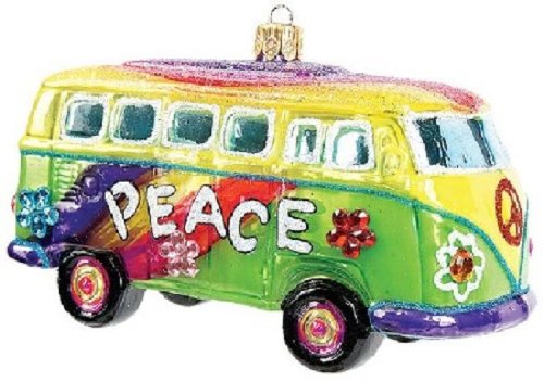Hippie VW Bus Polish Glass Christmas Ornament Made in Poland Decoration