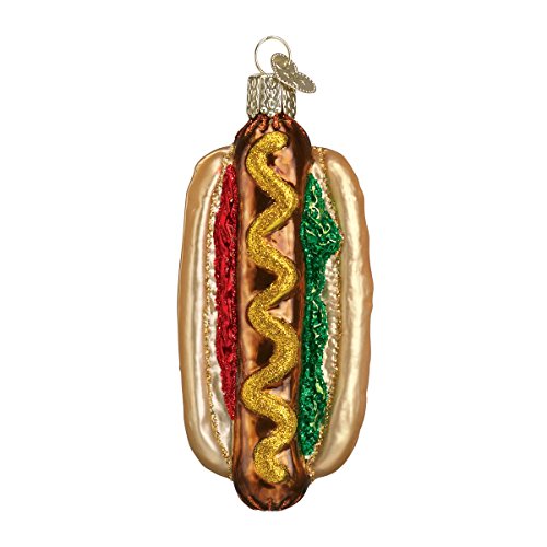 Old World Christmas Glass Blown Ornament with S-Hook and Gift Box, Food Collection (Hot Dog)