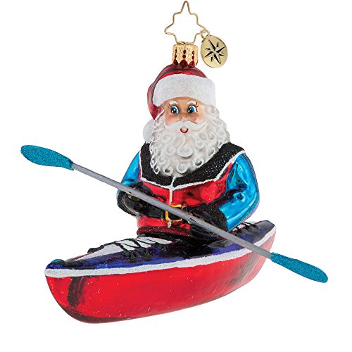 Christopher Radko A River Runs Through It Kayaking Themed Glass Santa Ornament