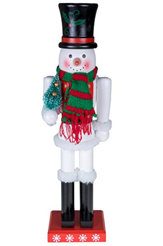 Snowman Nutcracker by Clever Creations | Black Top Hat and Red & Green Scarf with Miniature Christmas Tree | Collectible Wooden Holiday Nutcracker | Festive Holiday Decor | 100% Wood | 15″ Tall