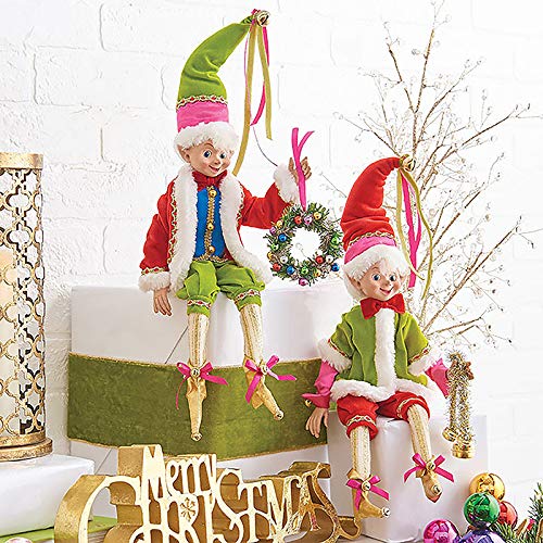 RAZ Imports SET OF 2 Raz 16″ Bright Multicolor Posable Elf Christmas Figure 3802261