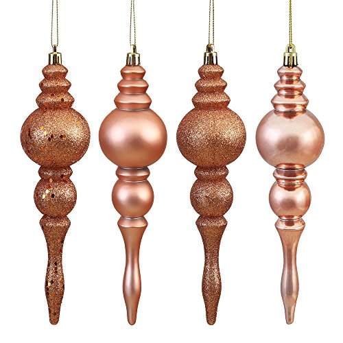 Vickerman N500258 shatterproof finial with 4 separate finishes (shiny, matte, glitter and sequin) with 8 per box, 7″, Rose Gold