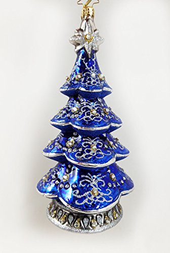 Christopher Radko Blue Tree Treasure Jeweled Glass Ornament Made in Poland