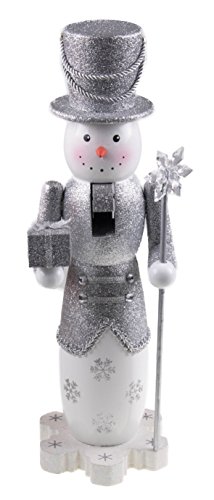 Tall Snowman Nutcracker by Clever Creations | Glittery Silver Outfit with Tophat | Holding Gift and Snowflake Scepter | Perfect for Any Collection | Festive Christmas Decor | 14″ Tall