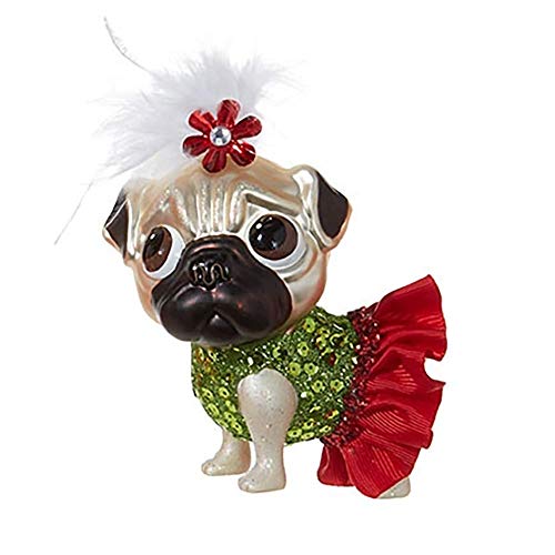 RAZ Imports Pug Christmas Ornament — Glass Dog Ornament