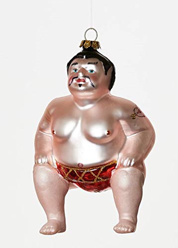 One Hundred 80 Degrees Glass Sumo Wrestler Christmas Tree Ornament