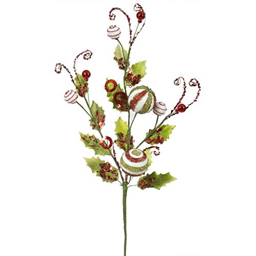 Vickerman Peppermint Holly Spray, 22-Inch, Red, White, Lime