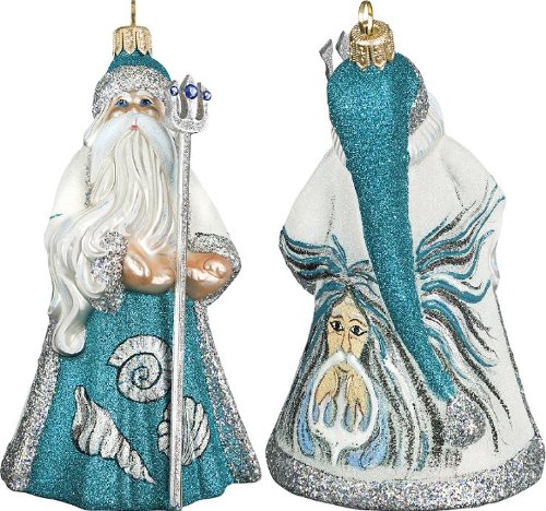 Glitterazzi Neptune Santa Glass Christmas Ornament by Joy To The World Collectibles – 4.5″H.